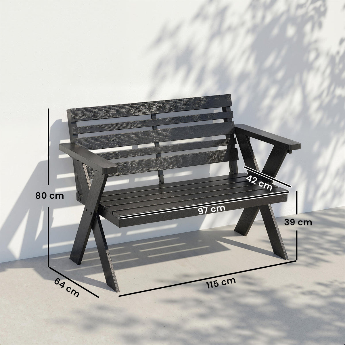 2 Seater Wooden Garden Bench with X-Frame Legs, Black