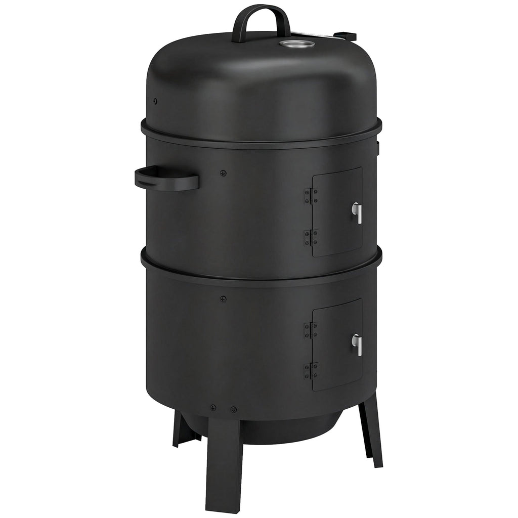 3-in-1 Vertical Charcoal Smoker with 2 Grill Grates