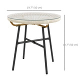 Round Rattan Side Table with Tempered Glass Top, Cream White