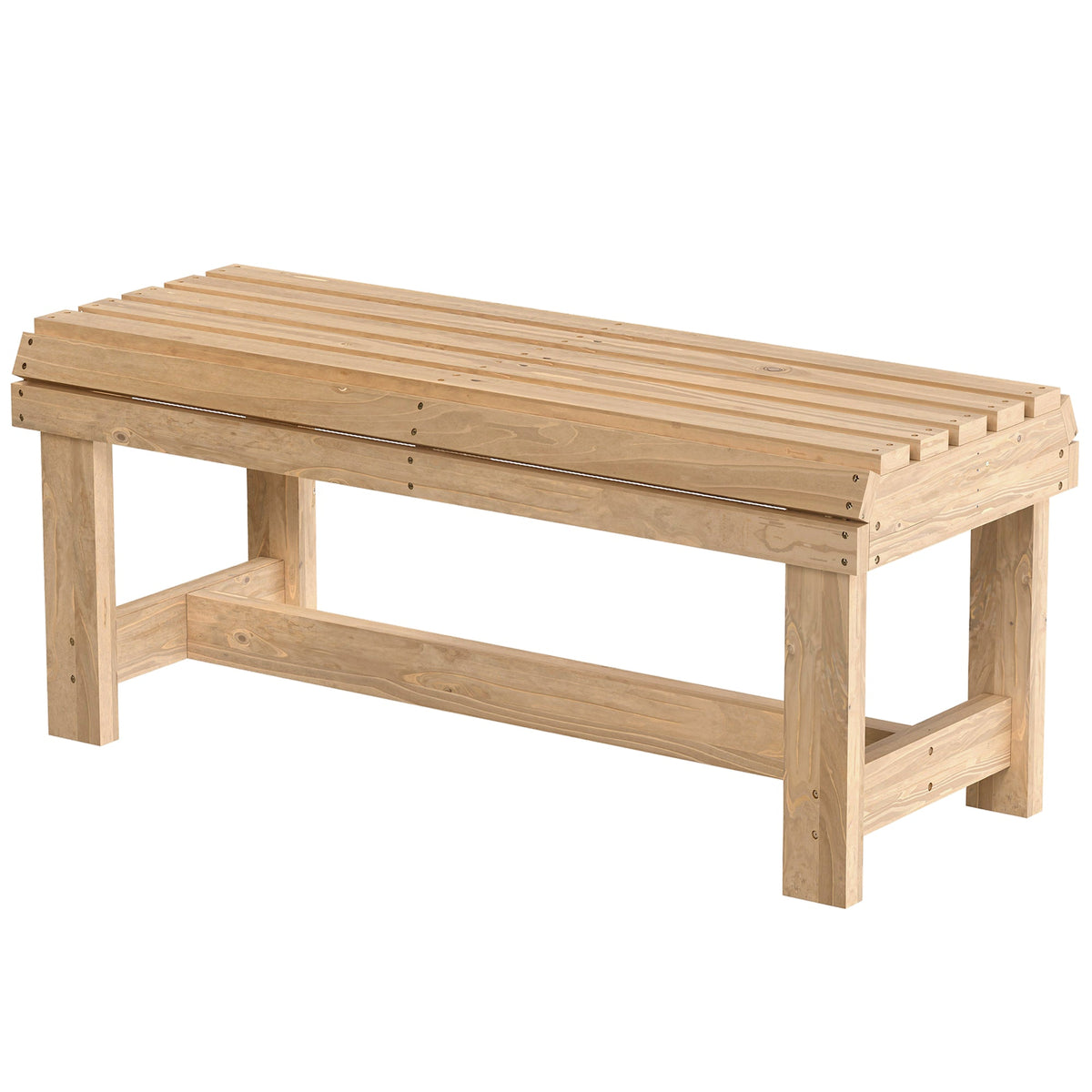 2 Seater Wooden Garden Bench with Curved Slatted Seat, Natural