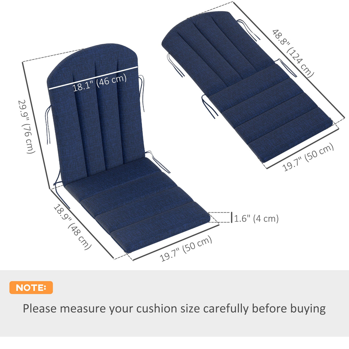4-Piece Adirondack Chair Cushion Set with Ties, Navy Blue