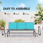3-Seat Outdoor Glider Bench with Mesh Seat and Steel Frame, Blue