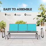 3-Seat Outdoor Glider Bench with Mesh Seat and Steel Frame, Blue