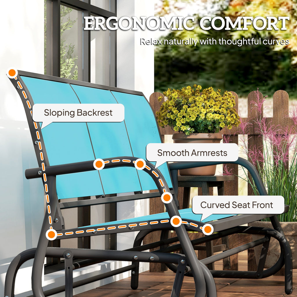 3-Seat Outdoor Glider Bench with Mesh Seat and Steel Frame, Blue