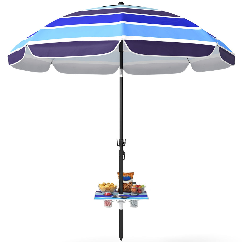 78" Beach Umbrella with Foldable Table, Cup Holder and Carry Bag, Multicolor