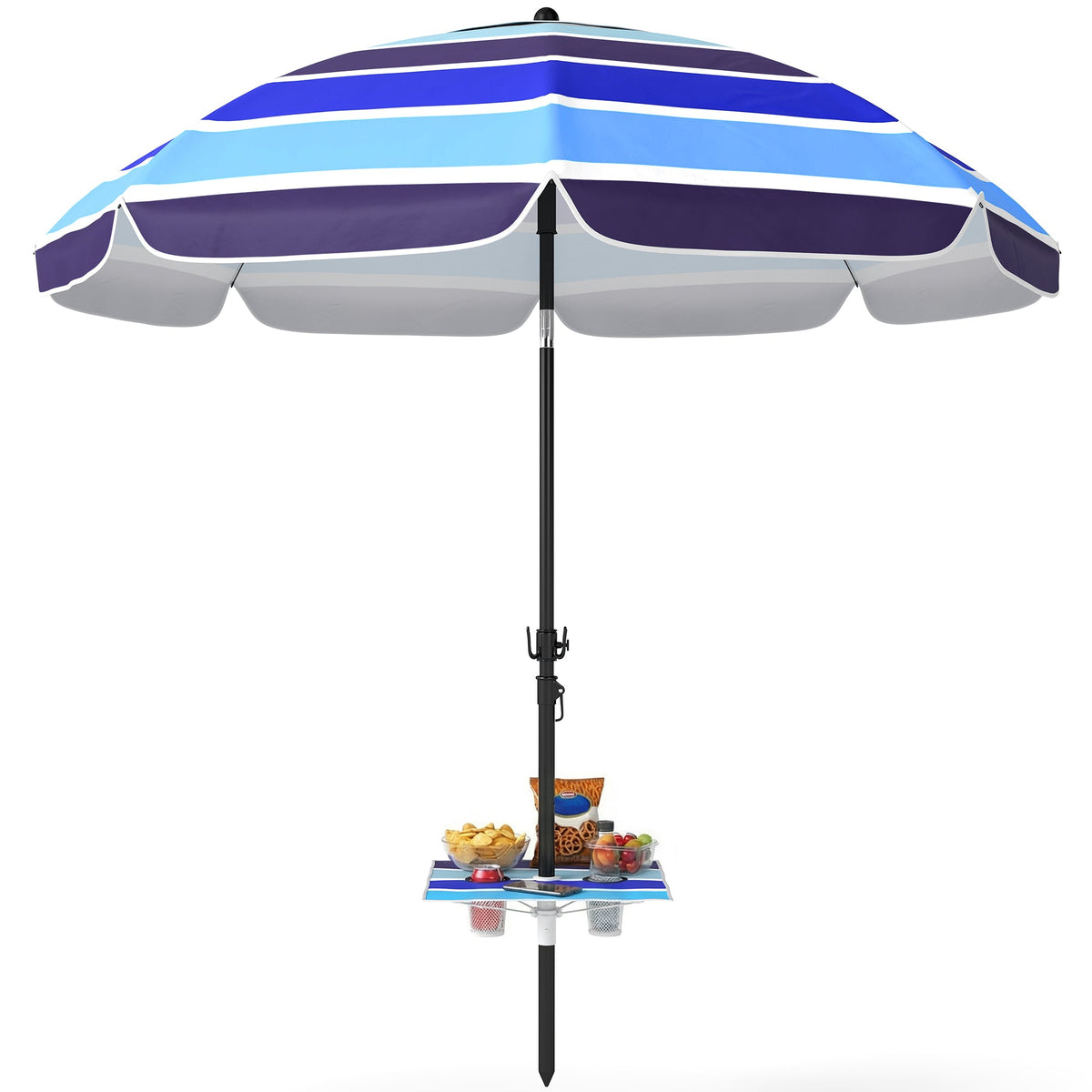 78" Beach Umbrella with Foldable Table, Cup Holder and Carry Bag, Multicolor