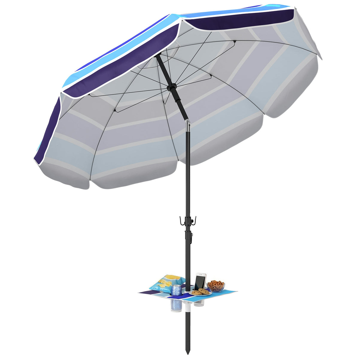 78" Beach Umbrella with Foldable Table, Cup Holder and Carry Bag, Multicolor