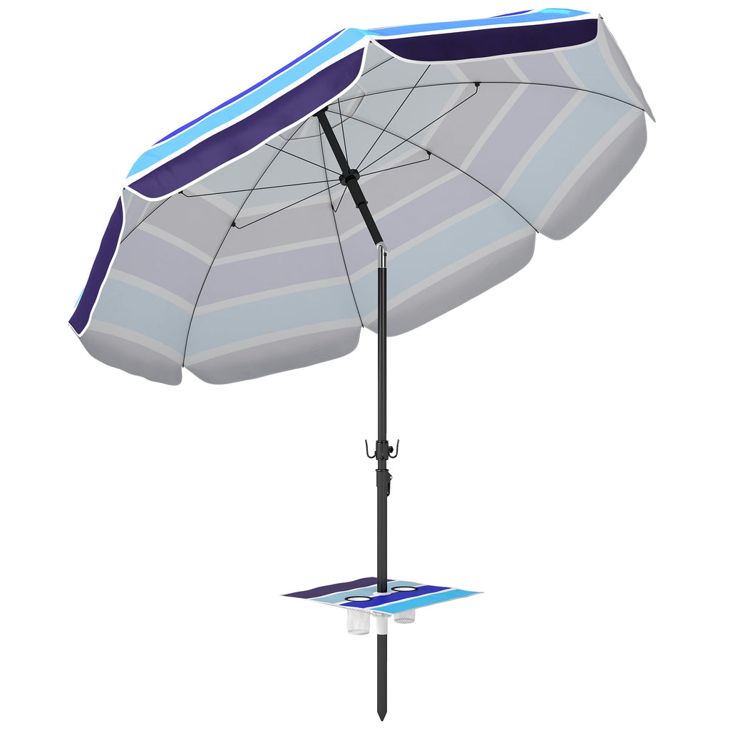 78" Beach Umbrella with Foldable Table, Cup Holder and Carry Bag, Multicolor