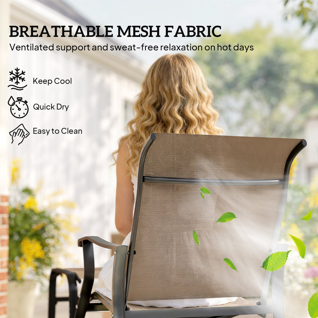 2-Piece Outdoor Glider Chair with Ottoman and All-Weather Breathable Mesh, Tan