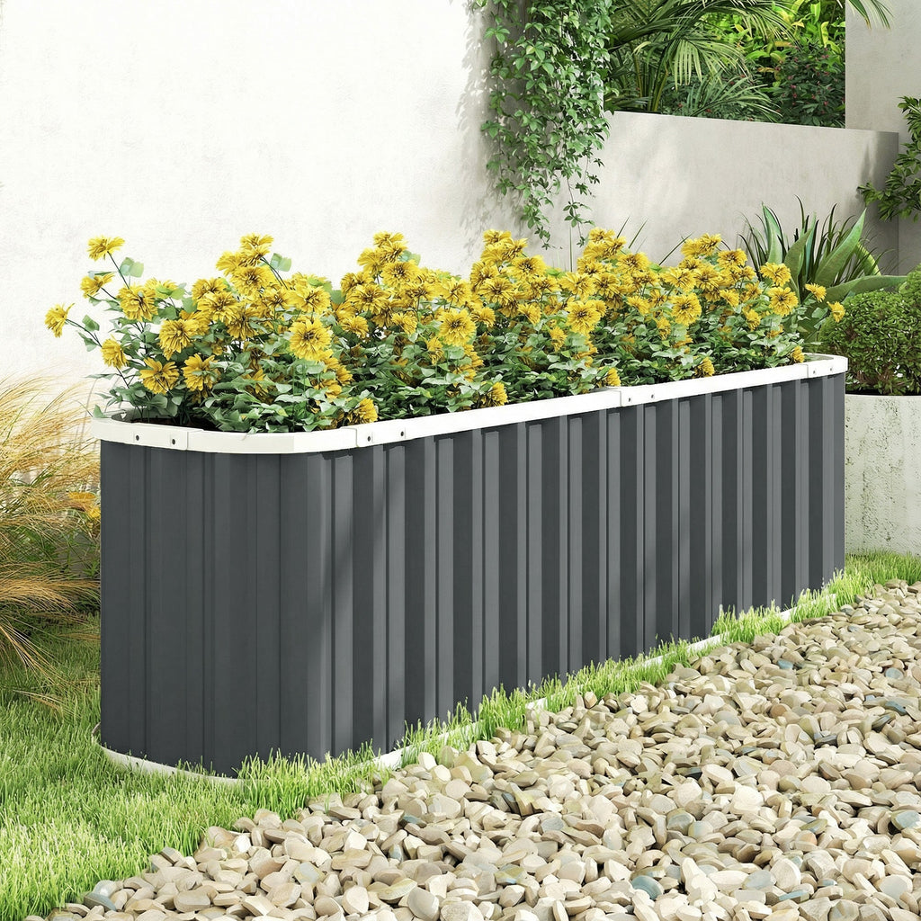 7' x 2' x 2' Galvanized Raised Garden Bed with Gloves, Dark Grey