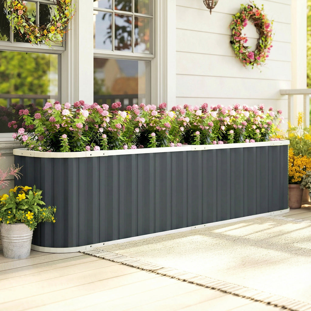 7' x 2' x 2' Galvanized Raised Garden Bed with Gloves, Dark Grey