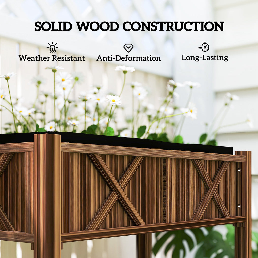 34" x 18" x 30" Wooden Raised Garden Bed with Shelf, Carbonized