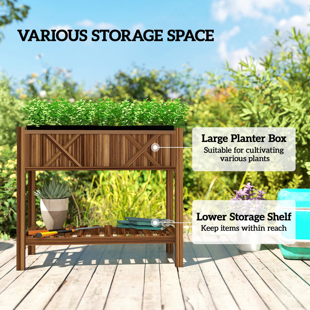 34" x 18" x 30" Wooden Raised Garden Bed with Shelf, Carbonized