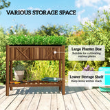 34" x 18" x 30" Wooden Raised Garden Bed with Shelf, Carbonized