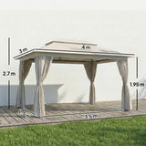 3 x 4 m Garden Gazebo with Double Roof, Netting & Curtains, Beige