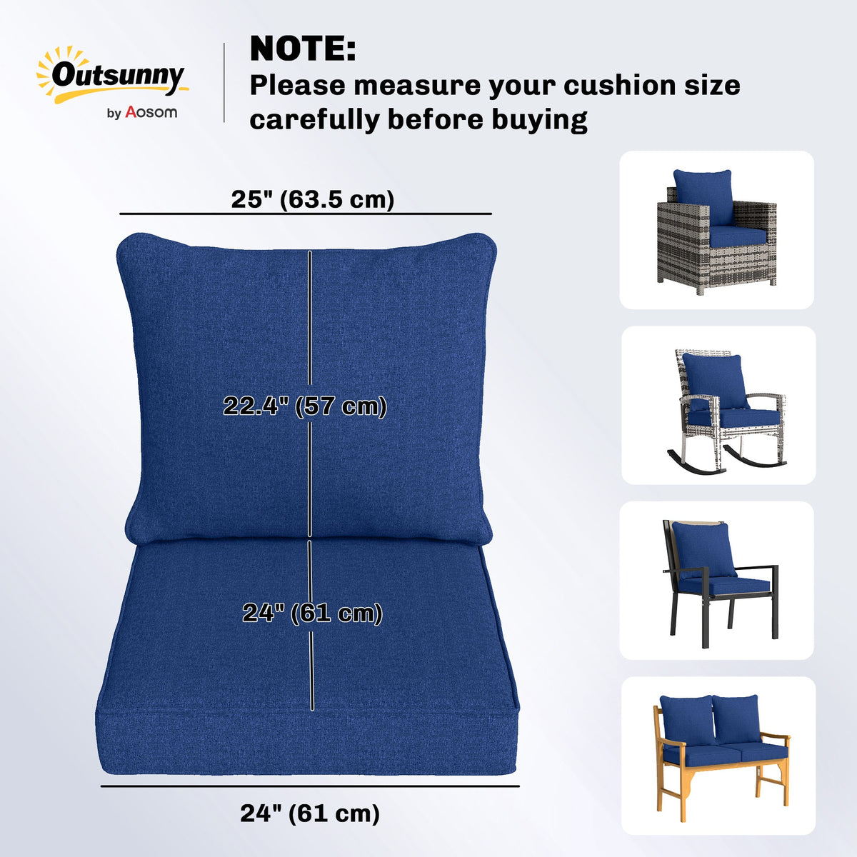 Set of 4 Outdoor Chair Cushions, 24" x 24", Navy Blue