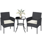 3-Piece PE Wicker Bistro Set with 2-Tier Glass Table and Cushions, Cream White