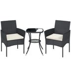 3-Piece PE Wicker Bistro Set with 2-Tier Glass Table and Cushions, Cream White
