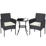3-Piece PE Wicker Bistro Set with 2-Tier Glass Table and Cushions, Cream White