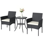 3-Piece PE Wicker Bistro Set with 2-Tier Glass Table and Cushions, Cream White