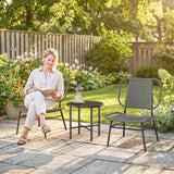 3 Piece Wicker Patio Bistro Set with 2 Armless Chairs and Steel Table, Grey