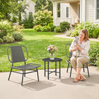 3 Piece Wicker Patio Bistro Set with 2 Armless Chairs and Steel Table, Grey