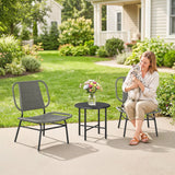 3 Piece Wicker Patio Bistro Set with 2 Armless Chairs and Steel Table, Grey