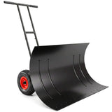 29" x 18" Heavy Duty Metal Snow Pusher with Wheels, 5-Level Adjustable Handle, Black