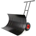 29" x 18" Heavy Duty Metal Snow Pusher with Wheels, 5-Level Adjustable Handle, Black