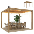 10' x 10' Louvered Pergola with Solar LED Lights and Adjustable Roof, Brown