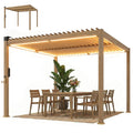 10' x 10' Louvered Pergola with Solar LED Lights and Adjustable Roof, Brown