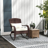 Wicker Adirondack Rocking Chair with Cushion and Pillow, Cream White/Brown