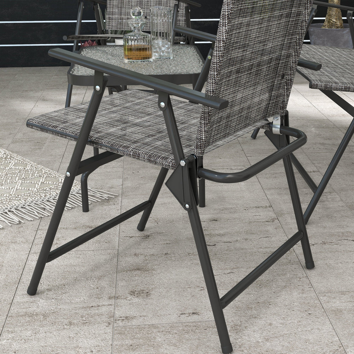 4pc Patio Furniture Set with Foldable Chairs, Loveseat and Glass Table, Mixed Grey
