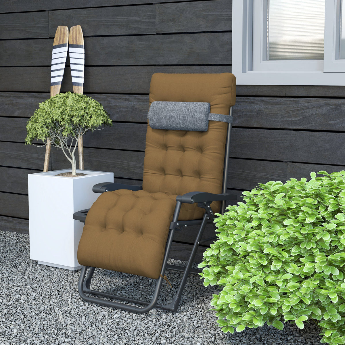 Padded Zero Gravity Chair with Cup Holder and Cushion, Light Khaki
