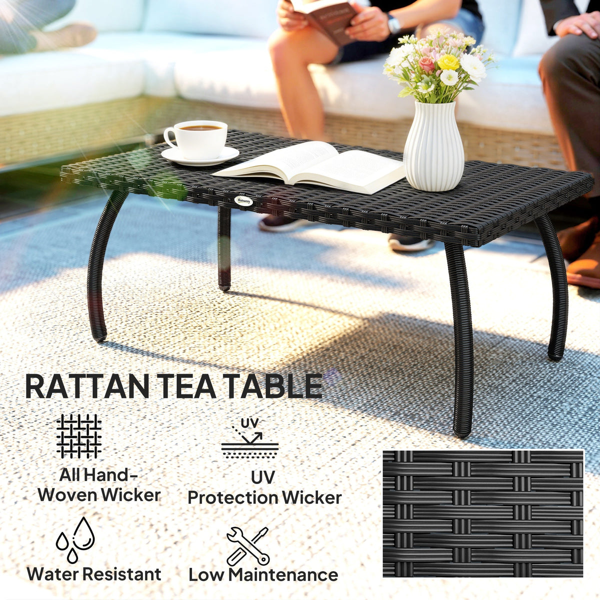 Rattan Garden Coffee Table with All-Weather PE Wicker, Black