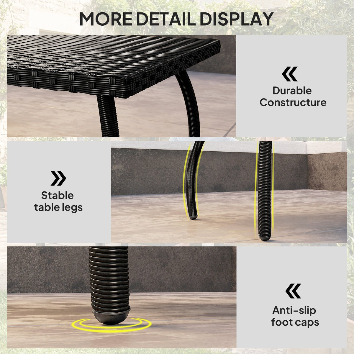 Rattan Garden Coffee Table with All-Weather PE Wicker, Black