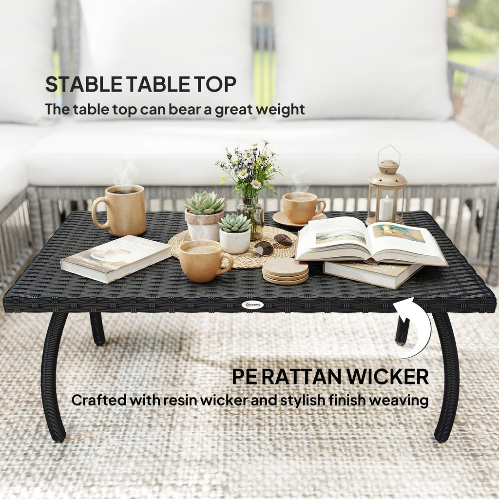 Rattan Garden Coffee Table with All-Weather PE Wicker, Black