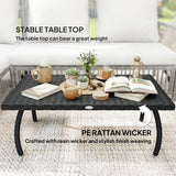 Rattan Garden Coffee Table with All-Weather PE Wicker, Black