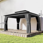 10' x 12.5' Outdoor Gazebo with Double Roof, Curtains and Netting, Dark Grey