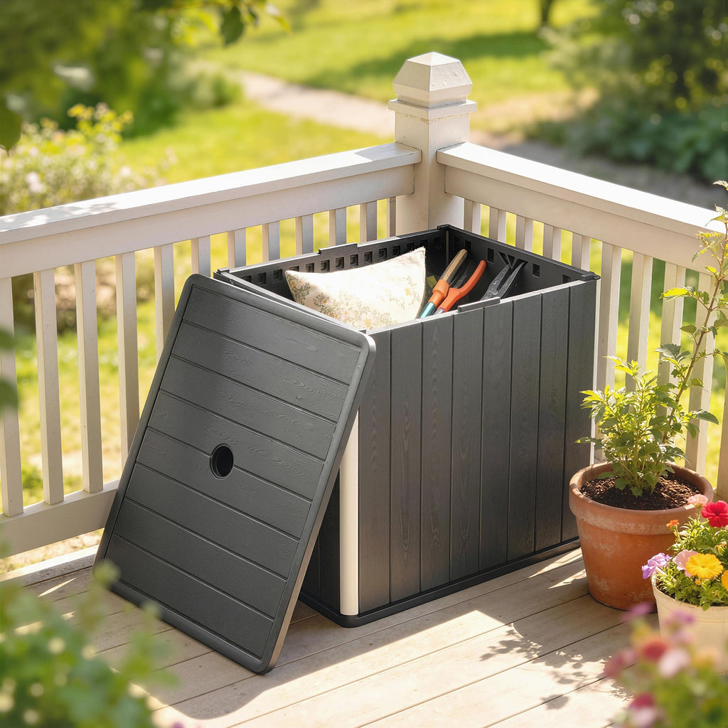 30 Gallon Outdoor Storage Box Side Table with Umbrella Holder
