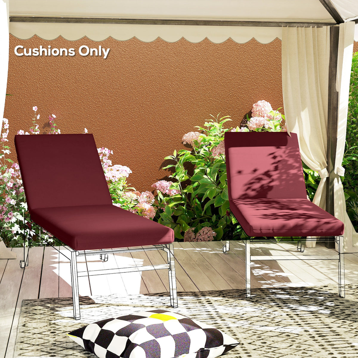 2pc Patio Chair Cushion Set with Ties for Indoor or Outdoor, Wine Red