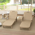 Set of 2 Resin Sun Loungers with Foldable Side Table, Khaki