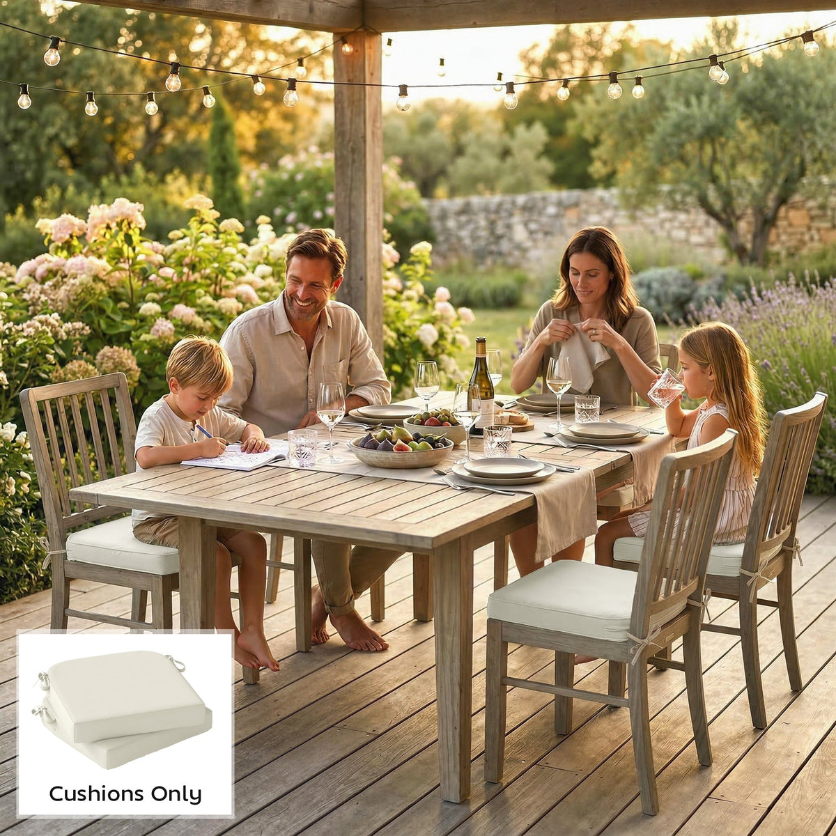 Set of 2 Outdoor Chair Seat Cushions, 40 x 40 cm, Cream White