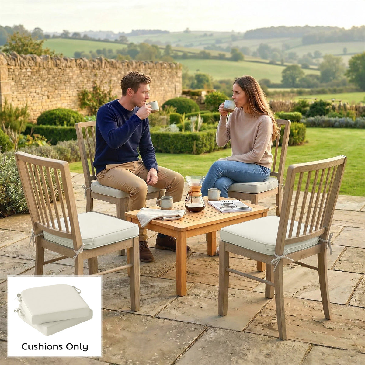 Set of 2 Outdoor Chair Seat Cushions, 40 x 40 cm, Cream White