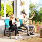 3-Seat Outdoor Glider Bench with Mesh Seat and Steel Frame, Blue