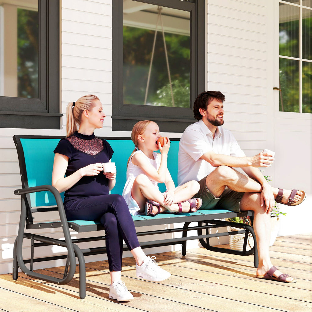 3-Seat Outdoor Glider Bench with Mesh Seat and Steel Frame, Blue