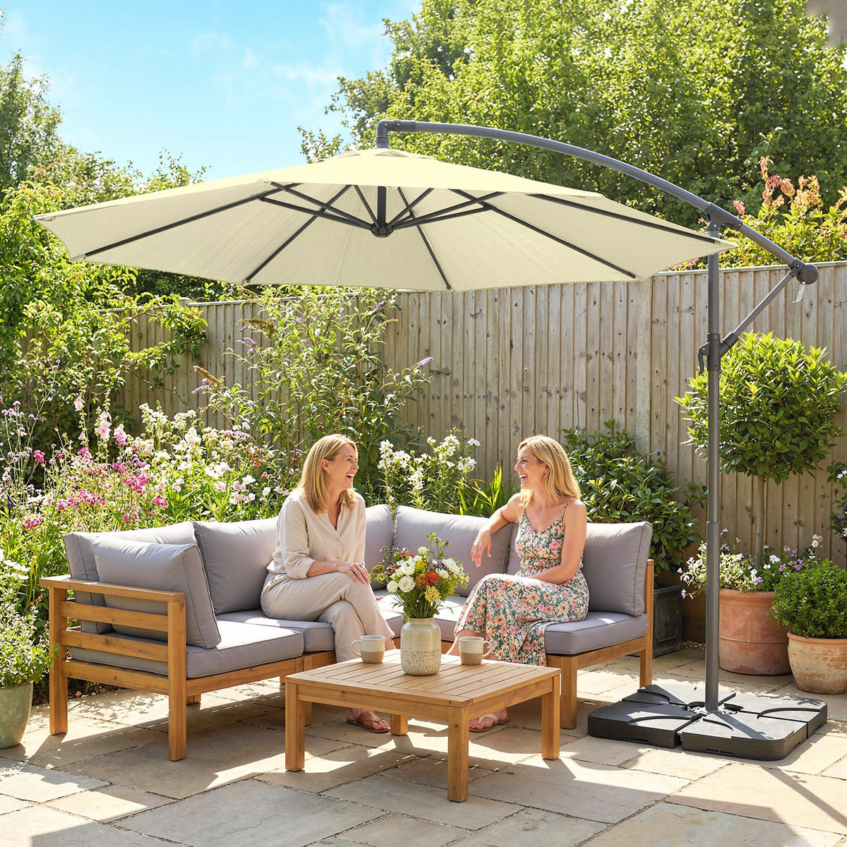 3 m Cantilever Parasol with Weights, Cover & Cross Base, Sand