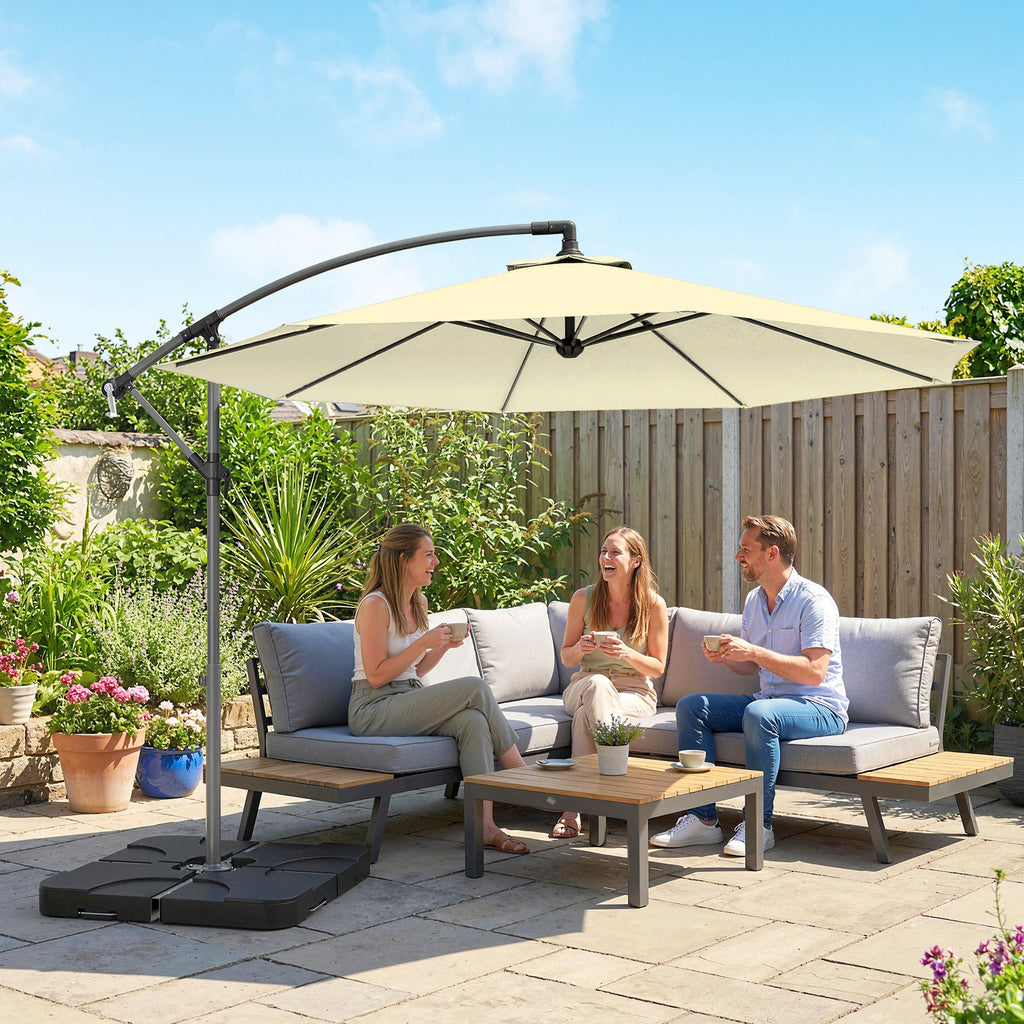 3 m Cantilever Parasol with Weights, Cover & Cross Base, Sand