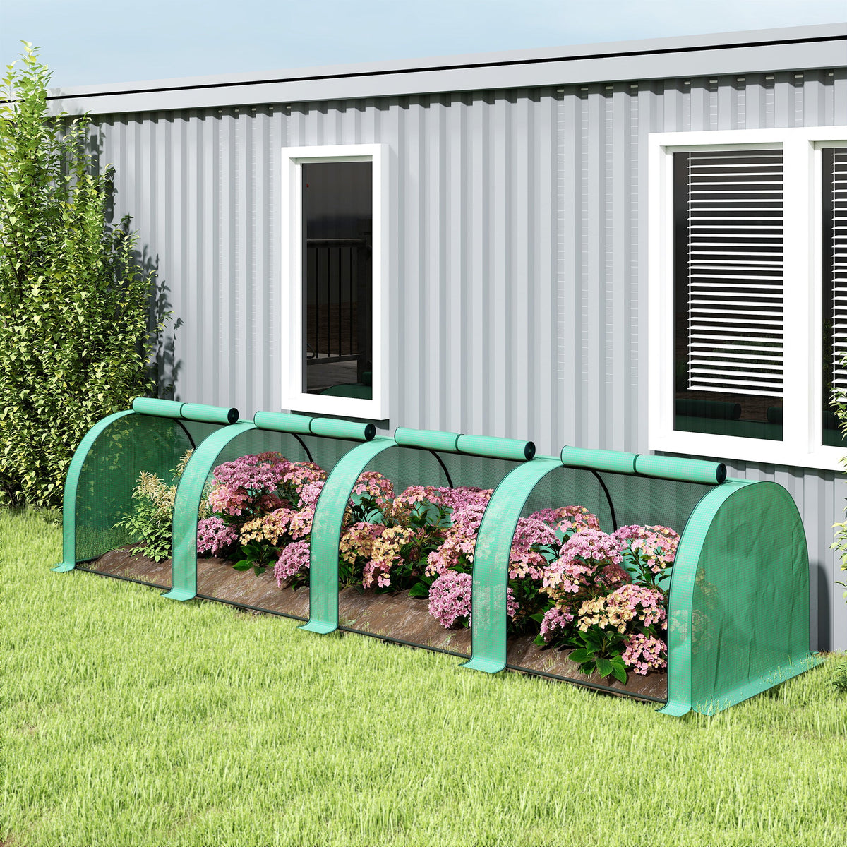 13' L x 3' W x 2.5' H Portable Tunnel Greenhouse with Roll-Up Zippered Doors & UV-Resistant Waterproof PE Cover Green