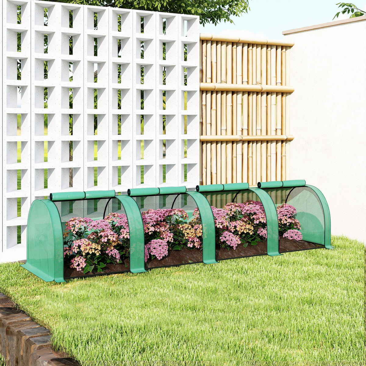 13' L x 3' W x 2.5' H Portable Tunnel Greenhouse with Roll-Up Zippered Doors & UV-Resistant Waterproof PE Cover Green